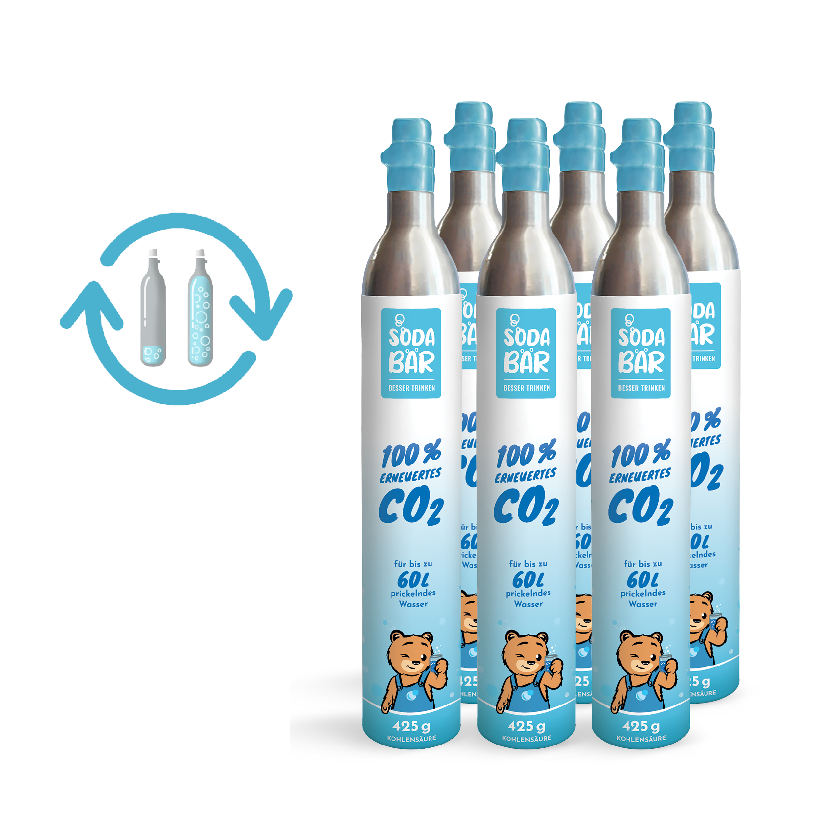 CO2-Zylinder Tausch 6 x 425 g für SodaStream & Co. (Schraubgewinde)